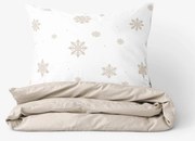 Goldea bavlnené posteľné obliečky duo - snehové vločky na bielej s latte 140 x 200 a 70 x 90 cm