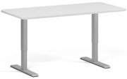 Výškovo nastaviteľný stôl, 160x80 cm, 2 motory, zaoblené rohy, sivá podnož, biela