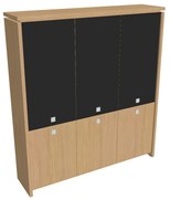 Vysoká skriňa Verno 188 x 46 x 210 cm, kombinované dvere, dub svetlý / čierna