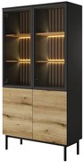 Vitrína Lang A vysoká +LED čierna/dub Evoke