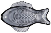 Ib Laursen Sklenený tanierik v tvare ryby Dark Blue Small