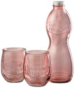 Ružová sklenená fľaša a 2skleničky Natural - Ø 10 * 26cm
