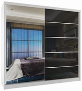 Šatníková skriňa 200 cm Belini biely mat / čierny lesk s posuvnými dverami a zrkadlom  MG SZP1/2/W/1L5B/HI