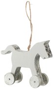 Závesná drevená ozdoba koníka na kolieskach - 11,5 * 3,5 * 9 cm