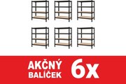 Akcia 6x Regál 180x160x50 cm profesionálny 4-policový, nosnosť 1600 kg - čierny - 6ks