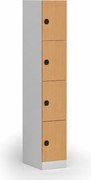 Šatníková skrinka S1 s úložnými boxmi, 4 boxy, 1850 x 300 x 500 mm, kódový zámok, laminované dvere, buk