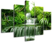 Gario Obraz s hodinami Vodopád v dažďovom pralese - 5 dielny Rozmery: 150 x 105 cm