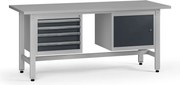 Výškovo nastaviteľný dielenský stôl G5, 1800 x 750 x 800-1000 mm, 1x skrinka, 4 zásuvky, grafit