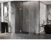 Mexen Lunar Duo, výklopný sprchový kút 120 x 100 cm, 8mm číre sklo, zlatý matný profil, 834-120L-100P-55-00