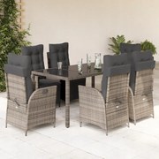 vidaXL 7-dielna záhradná jedálenská sada s podložkami sivá polyratan