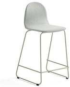 Barová stolička GANDER, s klzákmi, výška sedu 630 mm, čalúnená, zelenošedá