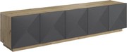 TV stolík Asha 200 cm na sokli - dub artisan / rivier stone mat