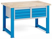 Dielenský stôl KOVONA, 6 zásuviek na náradie, buková škárovka, pevné nohy, 1200 mm
