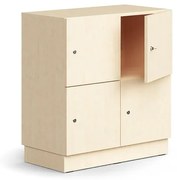 Priehradková skriňa QBUS, 4 uzamykateľné priehradky, so soklom, 868x800x420 mm, breza