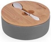 Keramická cukornička s bambusovým vekom 14,5x5 cm šedá + lyžička