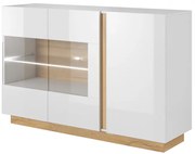 Vitrína ARTENS 138 s LED | dub grandson/biely lesk