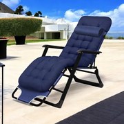 Záhradné lehátko s čiernym rámom a vankúšom modrá