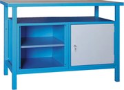 Dielenský pracovný stôl GD, smrek + buková preglejka, 1 skrinka, 1 polica, 1190 x 600 x 850 mm, sivá