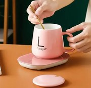 Sada keramického hrnčeka s elektrickým ohrievačom Lucky v darčekovom balení - pink