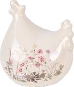 Béžová keramická sliepočka s lúčnymi kvetmi Flowers of Love - 12*11*13 cm