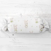 Biante Detský vankúš valec bonbon Sandra SA-401 Zajačiky na bielom 15x40 cm