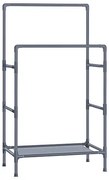 Stojan na oblečenie, 2 závesné tyče, 1 polica, 157x83x45cm, sivý