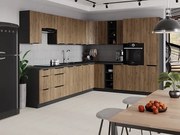 Lempert Veľká rohová kuchynská linka Monza - orech okapi / čierna