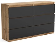 Veľká komoda 6 zásuviek ARIE šírka 120cm Wotan Dub/Čierna