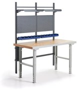 Dielenský stôl SOLID, s panelom na náradie, boxami a policami, 1500x800 mm, dub