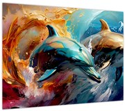 Obraz - Maľba delfínov (70x50 cm)