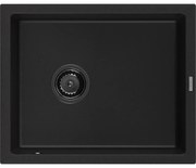 Mexen Pedro, granitový drez 560x460x200 mm, 1-komorový, čierna s čiernym sifónom, 6508561000-77-B
