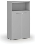 Kombinovaná kancelárska skriňa PRIMO GRAY, dvere na 3 poschodia, 800 x 420 x 1434 mm, sivá