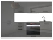 Kuchynská linka Belini Premium Full Version 240 cm šedý lesk s pracovnou doskou SANDY