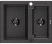 Mexen Carlos, granitový drez 582x475x177 mm, 1,5-komorový, čierna škvrnitá s čiernym sifónom, 6518581500-76-B