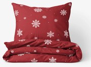 Goldea bavlnené posteľné obliečky - snehové vločky na červenej 140 x 200 a 70 x 90 cm