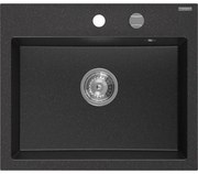 Mexen Oscar, 1-komorový granitový drez 580x490x205 mm, čierna-strieborná metalíza, 6519581000-73