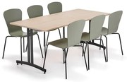 Zostava nábytku SANNA + MILLA, 1 stôl, 6 stoličiek, čierna/olivová zelená