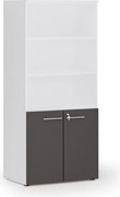 Kombinovaná kancelárska skriňa PRIMO WHITE, nízke dvere, 800 x 500 x 1781 mm, biela/grafit
