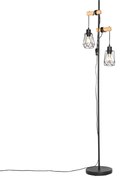 Rustikálna stojaca lampa čierna s drevom 2-svetlo s tienidlom - Dami Frame