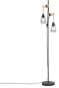 Rustikálna stojaca lampa čierna s drevom 2-svetlo s tienidlom - Dami Frame