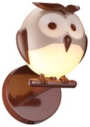 Detské nástenné svietidlo Owl, 1x hnedé plastové tienidlo, br