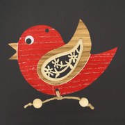 AMADEA Drevená dekorácia farebný vtáčik, masívne drevo, 10 cm, český výrobok