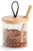Zeller Present Sklenená dóza s bambusovým viečkom, koženým pútkom, lyžičkou, 320ml cukornička LATTE
