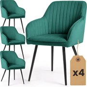 Sada štyroch jedálenských stoličiek FLORENCE zamatové, fľaškovo zelené / čierne nohy (4 ks)