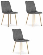 Set troch jedálenských stoličiek LAVA zamatové sivé / drevené nohy (3 ks)