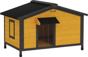 PawHut Exteriérový domček pre psy malých plemien s otvárateľnou asfaltovou strechou, 2 oknami, dverami s závesom a odnímateľným dnom 97x72x65 cm Príro