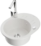 Mexen Kevin, drez granitový 586x458x190 mm, 1-komorový a chrómová Rita, biela, 6517-20-670300-00