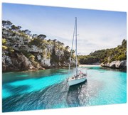 Obraz - Pláž s plachetnicou (70x50 cm)