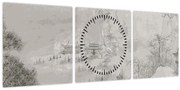 Obraz - Čínska krajina (s hodinami) (90x30 cm)