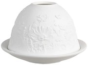 Biely porcelánový svietnik na čajovú sviečku s kvetinami Paollo - Ø 12*8 cm